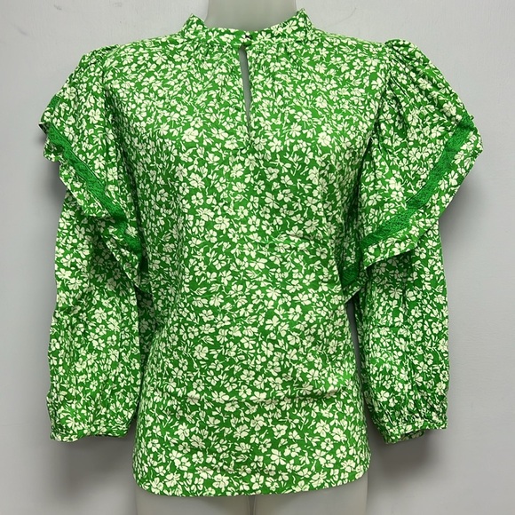 NWT Who What Wear High Keyhole Neck Floral Blouse Size Large - Picture 2 of 11